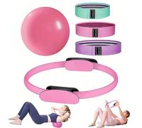 5-Piece Pilates Kit with Yoga Ball, Resistance Bands & Booty Band - Portable Home Fitness Set for Core Strength, Flexibility & Balance - Ideal for Yoga, Pilates & Full Body Workouts (Pink)