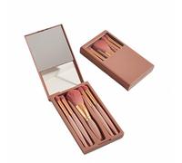 5-Piece Professional Makeup Brush Set with Mirror & Travel Case Hypoallergenic Vegan Bristles for Sensitive Skin Luxury Gift-Ready Box,Portable Cosmetic Kit for Brides,Travel,On-the-Go Touchups (Red)