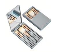 5-Piece Professional Makeup Brush Set with Mirror & Travel Case Hypoallergenic Vegan Bristles for Sensitive Skin Luxury Gift-Ready Box, Portable Cosmetic Kit for Brides, Travel, On-the-Go Touchups (1)