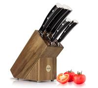 5 Piece Professional Sabatier Knife Block Set - Solid Wood Block, Full Tang, Quality High Carbon Steel Taper Ground Blades, Triple Rivet Comfort Handles. Sharper for Longer. by Taylors Eye Witness