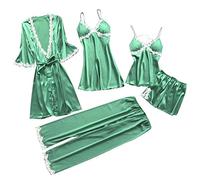 5 Piece Pyjamas Set Women Satin Silk - Women'S Nightwear Satin 5 Pc Set - | Sets Size 18 Adult Nightshirts Plus Size Cotton Nighties Softy Pyjama Sets Petite Pyjama Night Suit