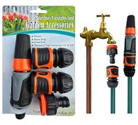 5-Piece Quick Connect Garden Hose Set with Spray Nozzle, AquaStop Water Stop Connector, Hose End & 1/2" to 3/4" Threaded Tap Adapter - Outdoor Watering Hose Fittings Kit