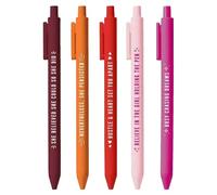 5-Piece Rainbow Pen Set - Women's Power Theme Motivational Pens for Copywriting, PP Material, 14 x 1 x 1 cm, Single Pen, 14 x 5 x 1 cm Set, 43 g, Black Ink, Positive Energy, Elegant Smooth Writing