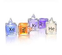 5 Piece Rare Gas Glow Cubes, With Element Data Engraving, (He/Ne/Ar/Kr/Xe), 99.999% High-Purity Rare, Periodic Table Display, For Gifting & Science Education