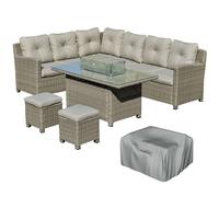 5 Piece Rattan Corner Sofa Set with Fire Pit Table Garden Patio Furniture Grey
