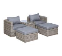 5 Piece Rattan Garden Furniture Set Armchairs Footstools Table Outdoor Patio