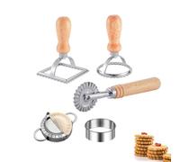 5-Piece Ravioli Cutter Set with Wooden Handle - Premium Pasta Press Wheel for Homemade Dumplings, Pierogi & More