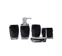 5-Piece Resin Bathroom Set with Soap Dispenser, Toothbrush Holder, Tumbler, Soap Dish, 4 Colors Bath Set(Nero)