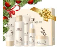 5-Piece Rice Korean Skincare Gift Set, Hydrating Facial Kit with Rice Cleanser, Milky Toner, Glow Serum, Eye Cream & Moisturizing Cream, Skin Care Sets & Kits Birthday Gifts for Her