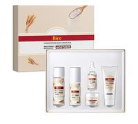 5-Piece Rice Skincare Set - Hydrating Face Care Kit with Cleanser, Toner, Essence, Lotion & Cream for Dry Skin, Minimizes Pores & Dullness, Travel-Friendly