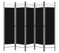 5-Piece Room Divider Black Freestanding 200 x 180 cm with Fabric Shade and Powder-Coated Iron Frame, Foldable as a Screen, Privacy Screen and Divider for Living Room, Bedroom, Office