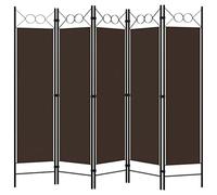 5-Piece Room Divider Brown with Fabric and Powder-Coated Iron Frame, 200 x 180 cm, Freestanding, Foldable as Privacy Screen, Divider Screen for Living Room, Bedroom, Office