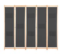 5-Piece Room Divider Grey with Fabric and Solid Fir Wood Frame, 200 x 170 x 4 cm, Freestanding, Foldable, Opaque, as a Screen, Divider for Bedroom, Living Room, Office