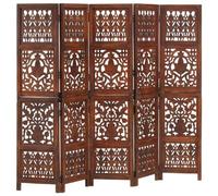 5-Piece Room Divider Mango Wood Brown with Hand Carved Patterns 200 x 165 cm Freestanding Foldable Privacy Screen Divider for Living Room Bedroom Office