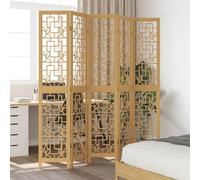 5-Piece Room Divider Screen Brown Paulownia Solid Wood 175-180 x 200 cm Foldable and Foldable Freestanding Privacy Screen Screen for Living Room Bedroom Office Opaque