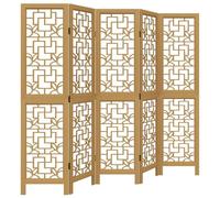 5-Piece Room Divider Screen Brown Paulownia Solid Wood, Foldable 180 x 160 cm Divider with Wood Material Panels, Freestanding Privacy Screen for Living Room, Bedroom, Office