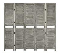 5-Piece Room Divider Screen Grey 179 x 166 cm Solid Paulownia Wood Folding Privacy Screen Divider Folding Wall Freestanding for Living Room Bedroom Office Indoor Outdoor