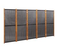 5-Piece Room Divider Screen Made of Solid Acacia Wood with Textilene Fabric, 350 x 180 cm, Foldable, Freestanding, Opaque, Ideal for Living Room, Office, Garden, Indoor and Outdoor Use