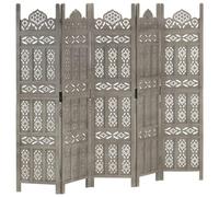 5-Piece Room Divider Screen Made of Solid Mango Wood Hand Carved Grey 200 x 165 cm Freestanding Foldable Privacy Screen Divider for Living Room Bedroom Office
