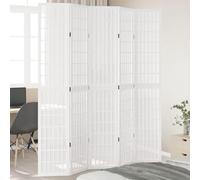 5-Piece Room Divider White Paulownia Solid Wood, Foldable and Freestanding, Privacy Screen Divider with Grid Pattern, 175 x 220 cm, Ideal for Living Room, Bedroom and Office
