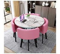5-Piece Round Dining Table Set - 80cm/90cm Metal Legs with 4 Leather Chairs for Kitchen, Dining Room, Balcony & Office - Stylish Black & Pink Design