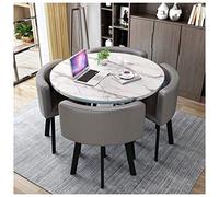 5-Piece Round Dining Table Set, 80cm/90cm with Metal Legs & 4 Leather Chairs, Stylish for Balcony, Dining Room, Kitchen & Office - Modern Black & Grey Finish