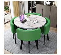5-Piece Round Dining Table Set - 80cm/90cm Wooden Table with Metal Legs & 4 Black Leather Chairs for Kitchen Dining Room Balcony Office Leisure Spaces