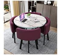 5-Piece Round Dining Table Set - 90cm Metal Leg Table with 4 Leather Chairs for Kitchen, Dining Room, Office & Balcony - Stylish Black & Purple Decor
