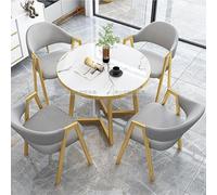 5-Piece Round Dining Table Set for 5 Light Gray Marble Top Negotiation Table with 4 Chairs Elegant Office and Home Kitchen Furniture Stylish Coffee Table Set