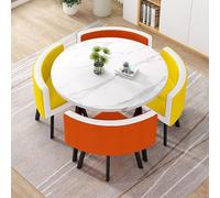 5 Piece Round Dining Table Set Kitchen Table with 4 Stools for Dining Room & Breakfast Bar Modern Design Space Saving Easy to Clean Perfect for Family Gatherings