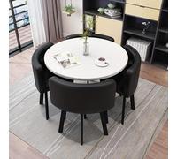 5 Piece Round Dining Table Set with 4 Chairs Imitation Marble Kitchen Furniture for Small Spaces Compact Dining Room Table 80x80x75CM Modern Design