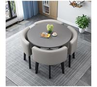 5 Piece Round Dining Table Set with Chairs Compact Marble Effect Table & Leather Chairs for Modern Kitchen Office & Dining Room Stylish & Space Saving Design