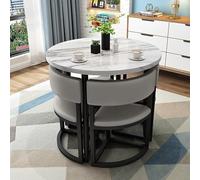 5-Piece Round Kitchen Dining Set with Metal Frame Includes 4 Stylish Chairs Perfect for Small Spaces & Apartments Modern Conference Table for Home Use Leather Color Options