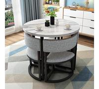 5-Piece Round Kitchen Dining Table Set for 4, Metal Frame, Space-Saving Conference Table with Stylish Leather Chairs, Perfect for Small Apartments