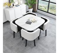 5-Piece Round Kitchen Dining Table Set with 4 Chairs 33.5"x29.5" Conference Table for Small Spaces Modern Dining Room Furniture Versatile Design for Home & Office