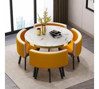 5-Piece Round Kitchen Dining Table Set with 4 Chairs - Modern Breakfast Bar & Conference Table 31.5x29.5in Stylish Home Dining Room Furniture