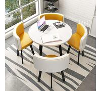 5-Piece Round Kitchen Dining Table Set with 4 Chairs - Modern Breakfast Bar & Conference Table 31.5x29.5in for Dining Room & Kitchen Space-Saving Design