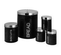 5 Piece Round Metal Kitchen Canisters Set - Black