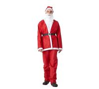 5-Piece Santa Claus Suit for Adults - Red Felt Father Christmas Costume featuring Jacket with White Trim, Drawstring Trousers, Black Belt, Wig, Beard & Hat - Ideal for Christmas Parties- Small