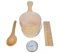 5-Piece Sauna Accessory Set with Bucket, Trowel, Hourglass, Thermometer and Hygrometer Made of Temperature-resistant Material for Sauna Infusion Wellness Spa Relaxation