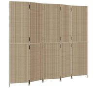 5-Piece Screen Beige Poly Rattan Room Divider 245 x 200 cm Foldable Freestanding Privacy Screen Divider for Living Room Bedroom Office Indoor Outdoor