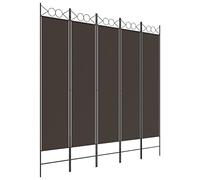 5-Piece Screen Brown Fabric 200 x 200 cm Foldable Freestanding Room Divider Privacy Screen Divider for Living Room Bedroom Office and Garden