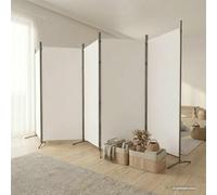 5-Piece Screen White Fabric Room Divider 433 x 180 cm Foldable Freestanding Privacy Screen for Living Room Bedroom Office Garden with Breathable Polyester and Sturdy Iron Frame