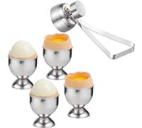 5 Piece Set Egg Cups, Egg Cups Eggs Separator Cracker Breakfast Tray Egg Cup Holder Egg Cracker Opener Remover for Raw/Hard Soft Boiled Eggs (4 Pcs & 1 Egg Opener)