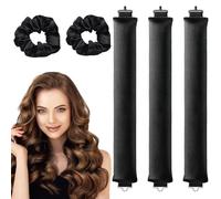 5 Piece Set Heatless Curlers, Heatless Curls, Curling Rods, Two Hairpins For Long Medium Hair Overnight Heatless Curls Curling Rod For Big Waves, Soft Velvet Thick Flexi Rods With Hook (Black)
