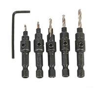 5 Piece Set of Countersink Drill Bits Designed for Woodworking with 1/4 Hex Shank