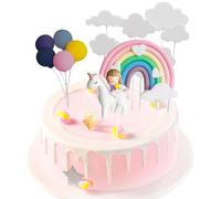 5-Piece Set Unicorn Cake Topper, Unicorn Cake Decorations, Princess Cake Toppers, Unicorn Girl Princess Cake Decoration Set Handmade Happy Birthday Cake Topper Include Rainbow Cloud Balloon Shape