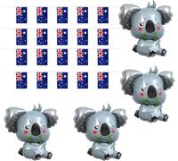 5-Piece Set with 6-Metre Garland and 4 Balloons, Australian Party Decorations, Festive Australia Decorations with Australian Flag Bunting and Koala Balloons