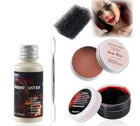 5-Piece SFX Make-Up Kit, Liquid Latex, Modelling Wax And Dark Red Gel | Metal Spatula And Stipple Sponge, For Shaping And Texturing Cosplay, Stage And Themed Event Looks, 30 ml, 50 g And 30 g