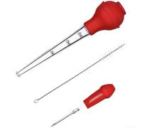 5 Piece Silicone Turkey Baster Set, 22Ml Injector Basting Cleaning Brushes Brush For BBQ Grilling Cooking, Red